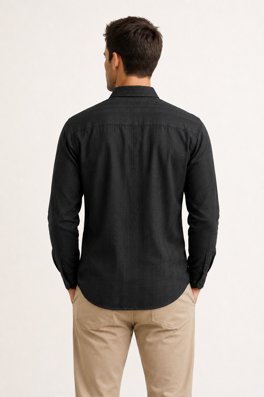 Camisa para Hombre Manga Larga Jacquard Antiarrugas B61406 Negro