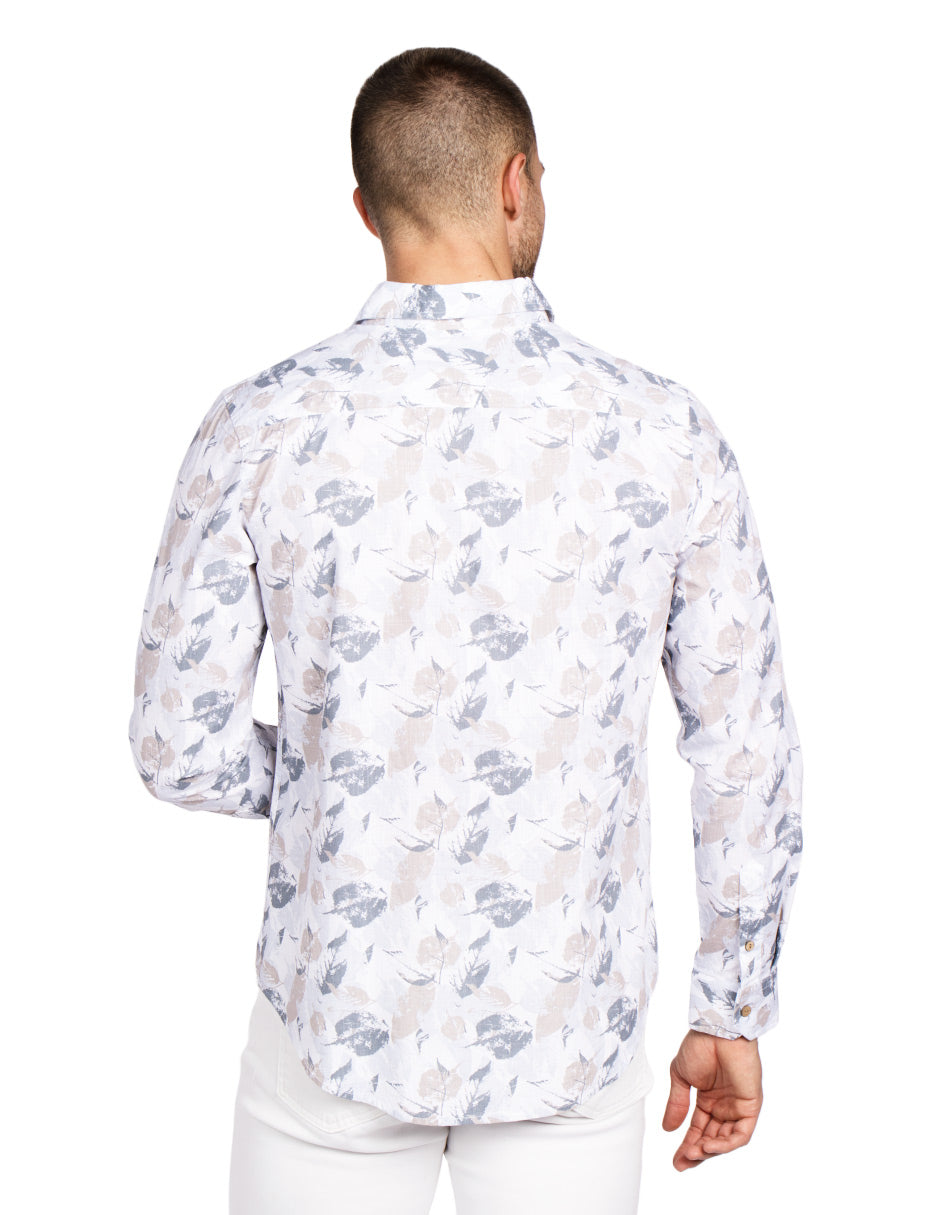 Camisas Para Hombre Estampada Tipo Lino B51328 Beige