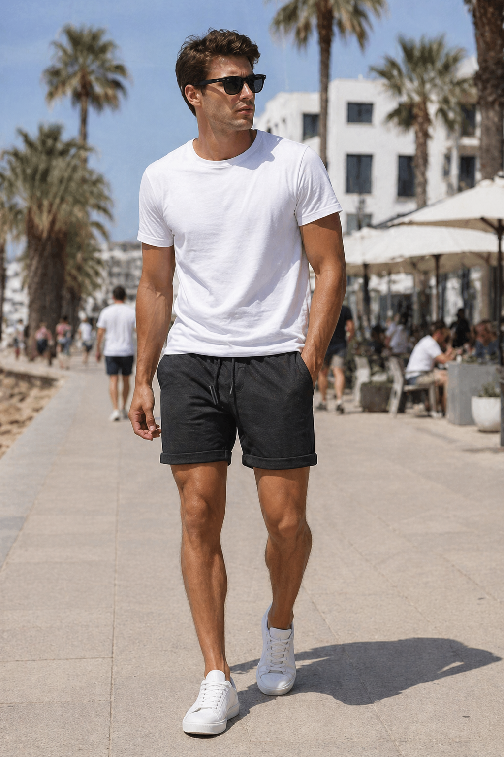 Shorts Para Hombre Bermudas Cortos Tejidos Con Jareta G61451 Negro