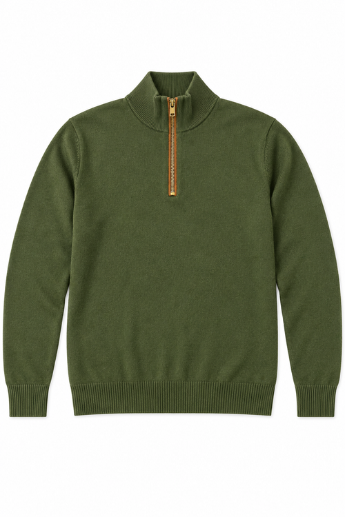 Suéteres Para Hombre Cuello Alto y Cremallera De Punto Fino E65302 Militar