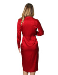 Vestidos Para Mujer Bobois Moda Casuales Formal Satinado Midi Largo Cruzado Con Estampado De Zebra De Manga Larga Con Textura S33116 Rojo