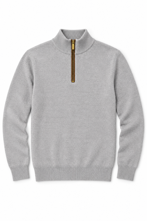 Suéteres Para Hombre Cuello Alto y Cremallera De Punto Fino E65302 Gris