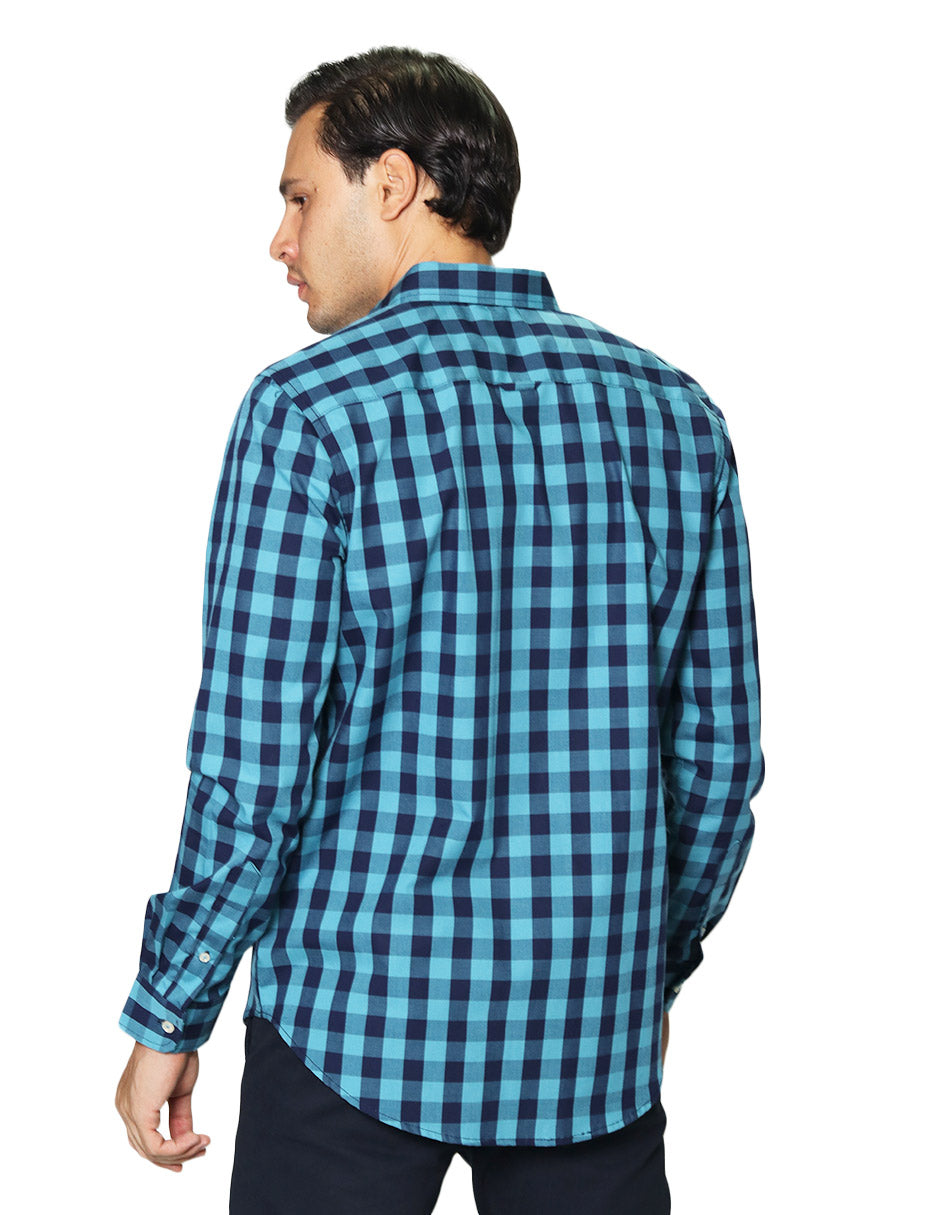 Camisas Para Hombre Manga Larga Cuadros B45204 Verde