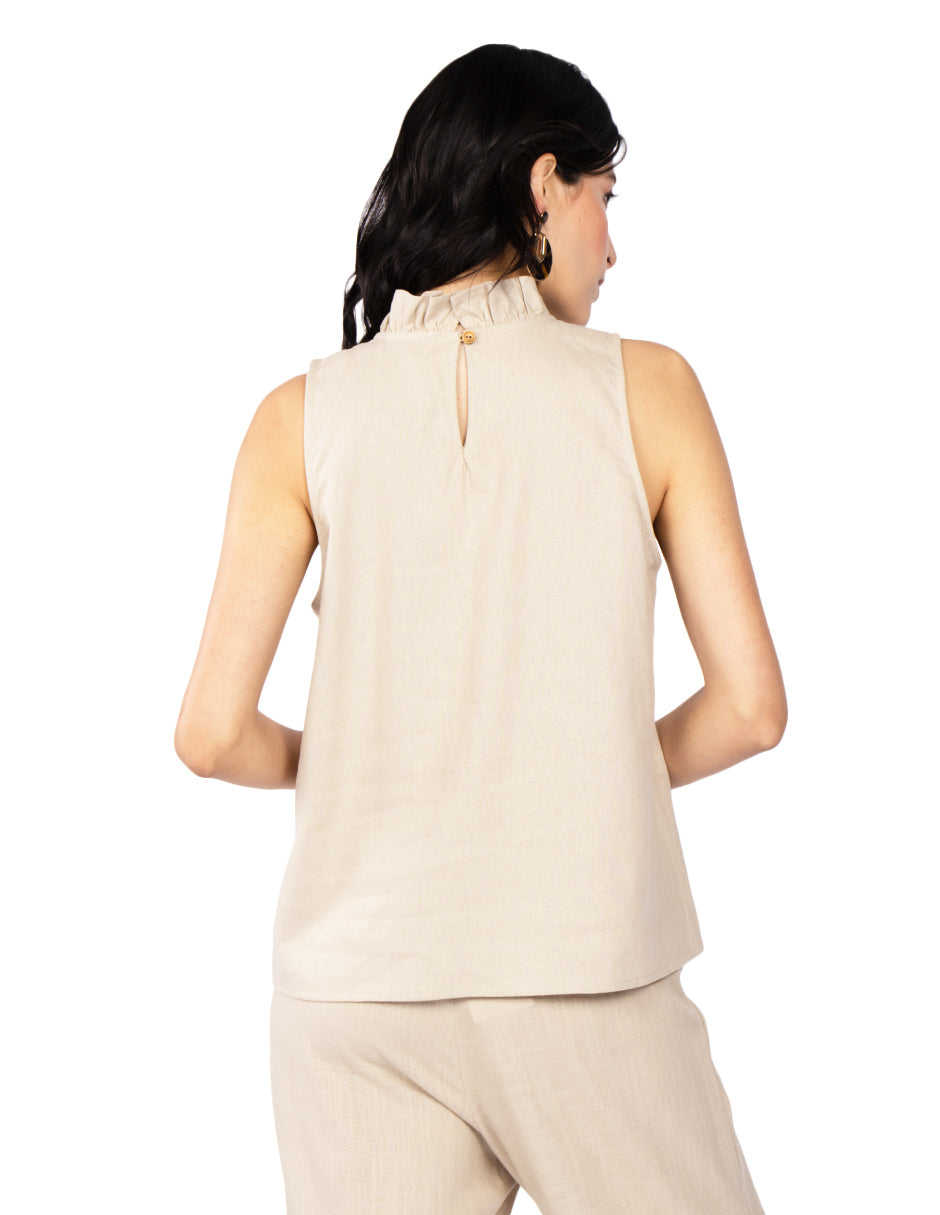 Blusas Para Mujer Tipo Lino Sin Mangas N51150 Arena