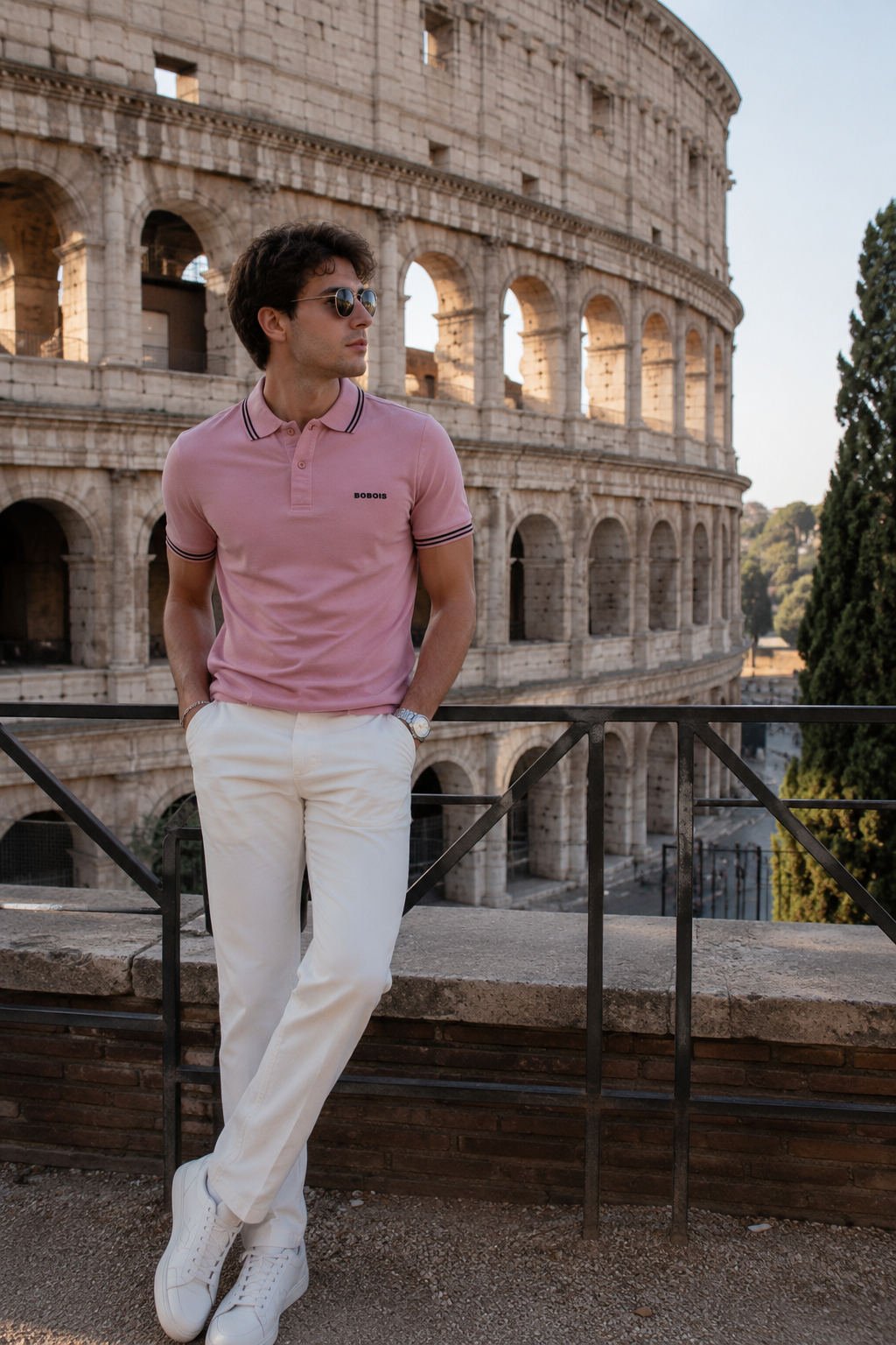 Playeras Polo Para Hombre Básica con Rayas APOLRS Rosa