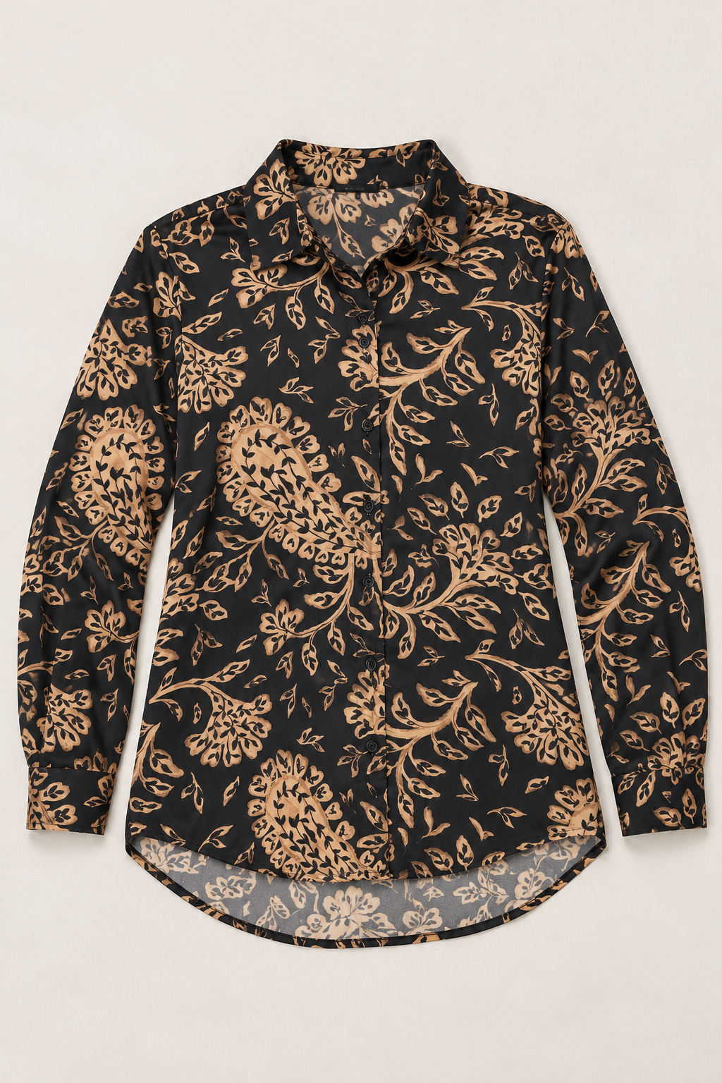 Blusas Para Mujer Satinada Camisera Estampado Paisley N43140 Negro