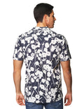 Camisas Para Hombre De Manga Corta Comoda Con Estampado Floral Cuello Abierto Relaxed Fit B41589 Marino