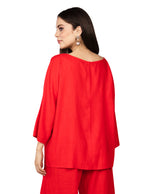 Blusas Para Mujer Bluson Manga 3/4 Tipo Lino N51147 Rojo