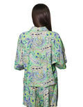 Blusas Para Mujer Bobois Moda Casuales Camisera De Manga Corta Con Estampado Pezlis N41122 Verde/Azul