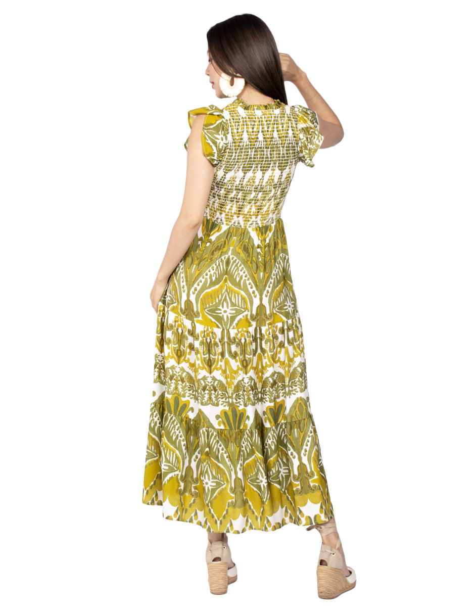 Vestidos Para Mujer Smock Con Olanes S51122 Verde