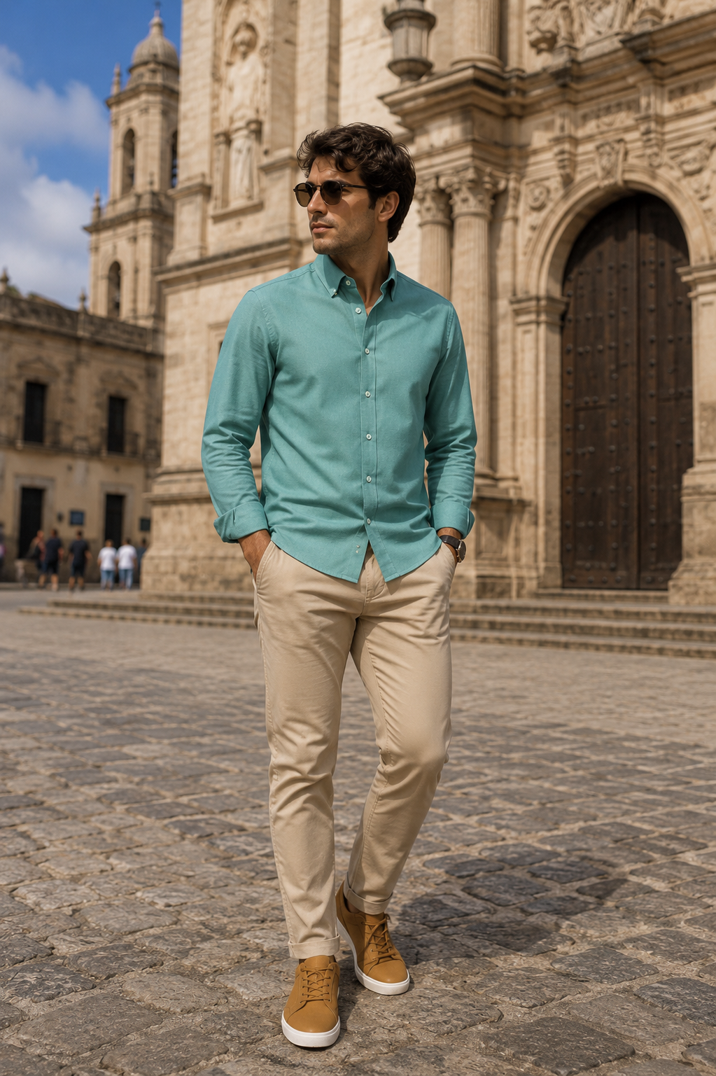 Camisa para Hombre Micropanal Antiarrugas B61403 Verde