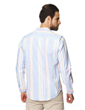 Camisas Para Hombre Bobois Moda Casuales De Manga Larga De Cuello Americano Con Estampado B41113 Azul