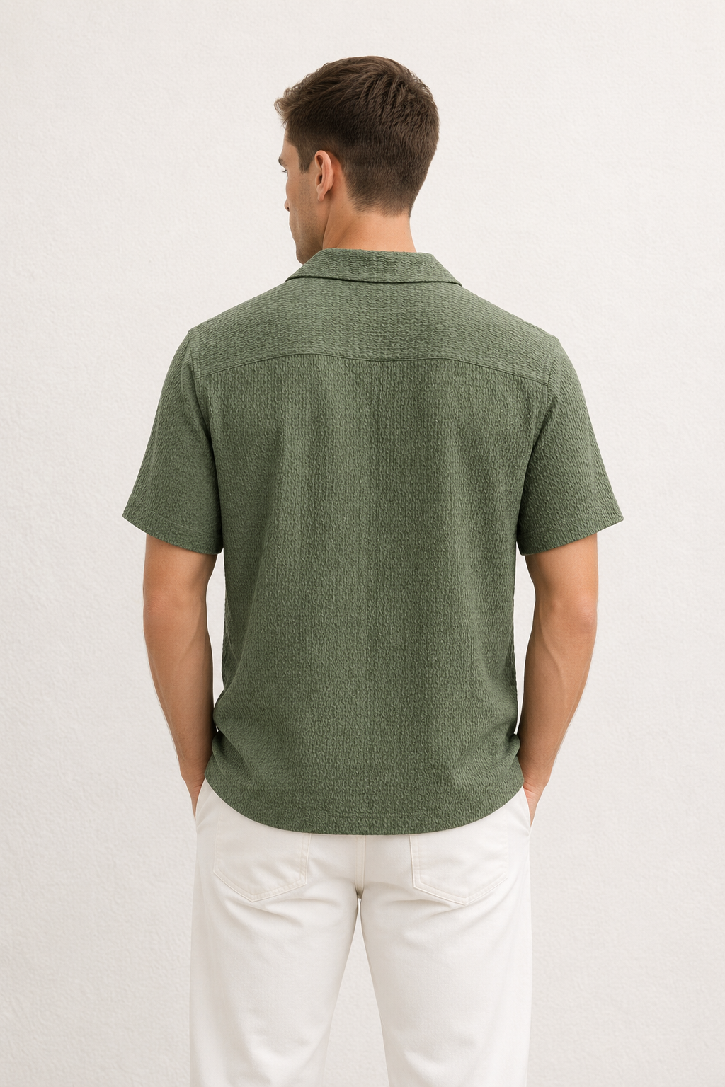 Camisa para Hombre Manga Corta Super Stretch Antiarrugas B61452 Olivo