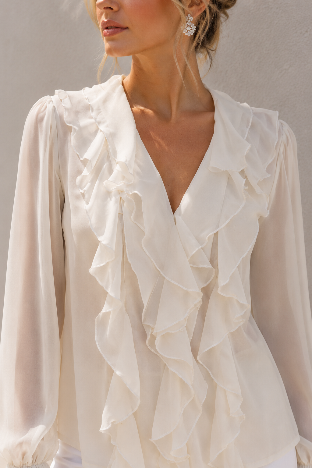 Blusas Para Mujer Chiffon Con Olanes N63101 Hueso
