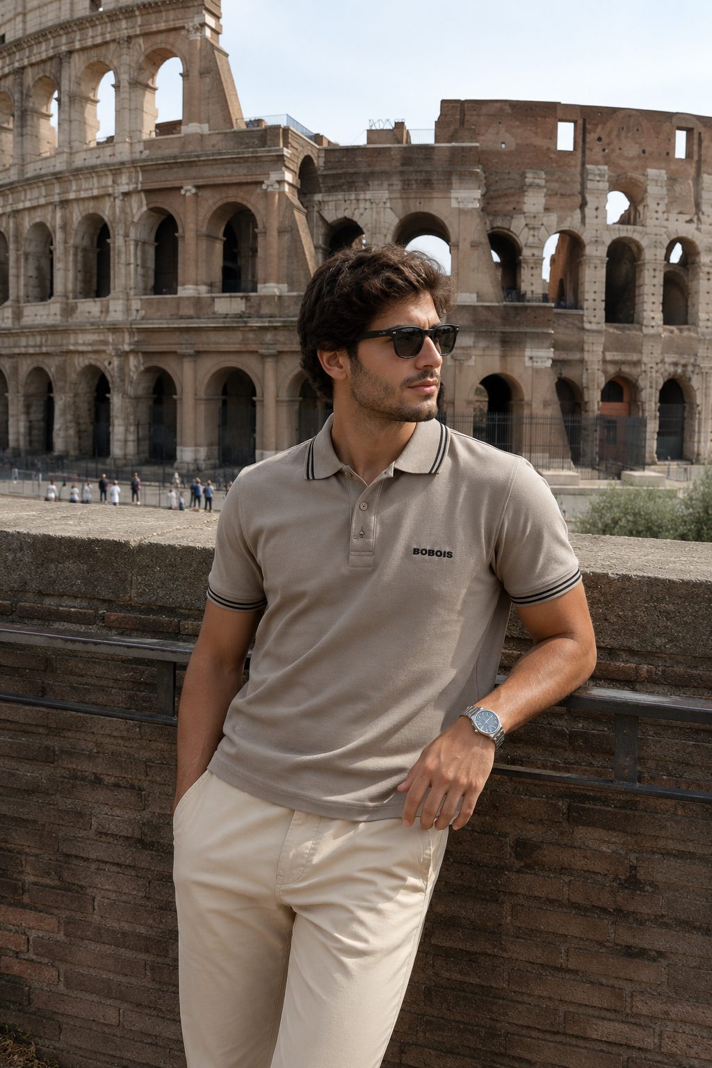Playeras Polo Para Hombre Básica con Rayas APOLRS Kaki