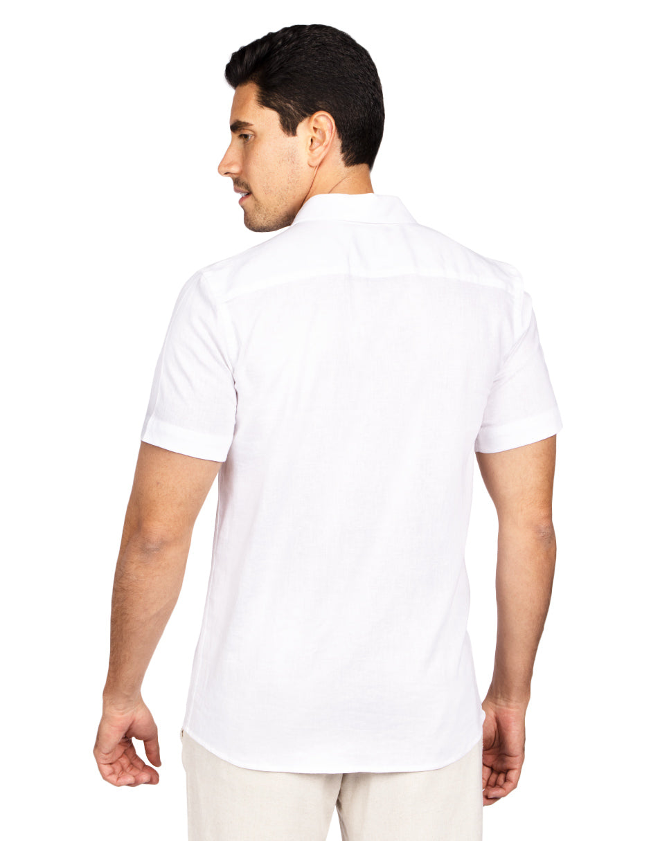 Camisas Para Hombre Estilo Lino Liso B51372 Blanco