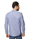 Camisas Para Hombre Bobois Moda Casuales De Manga Larga Cuello Americano Con Estampado De Cuadros Regular Fit B41115 Azul