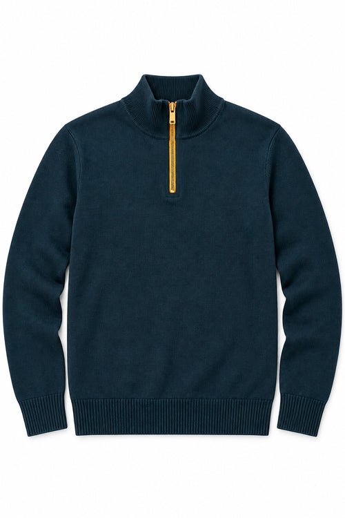 Suéteres Para Hombre Cuello Alto y Cremallera De Punto Fino E65302 Marino