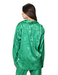 Blusas Para Mujer Bobois Moda Casuales Camisera Satinada Jaquard Manga Larga Con Estampado De Flores N31105 Verde