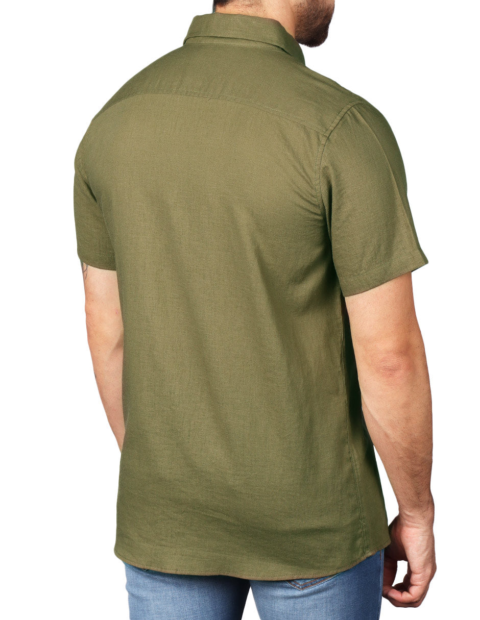 Camisas Para Hombre Estilo Lino Liso B51372 Olivo