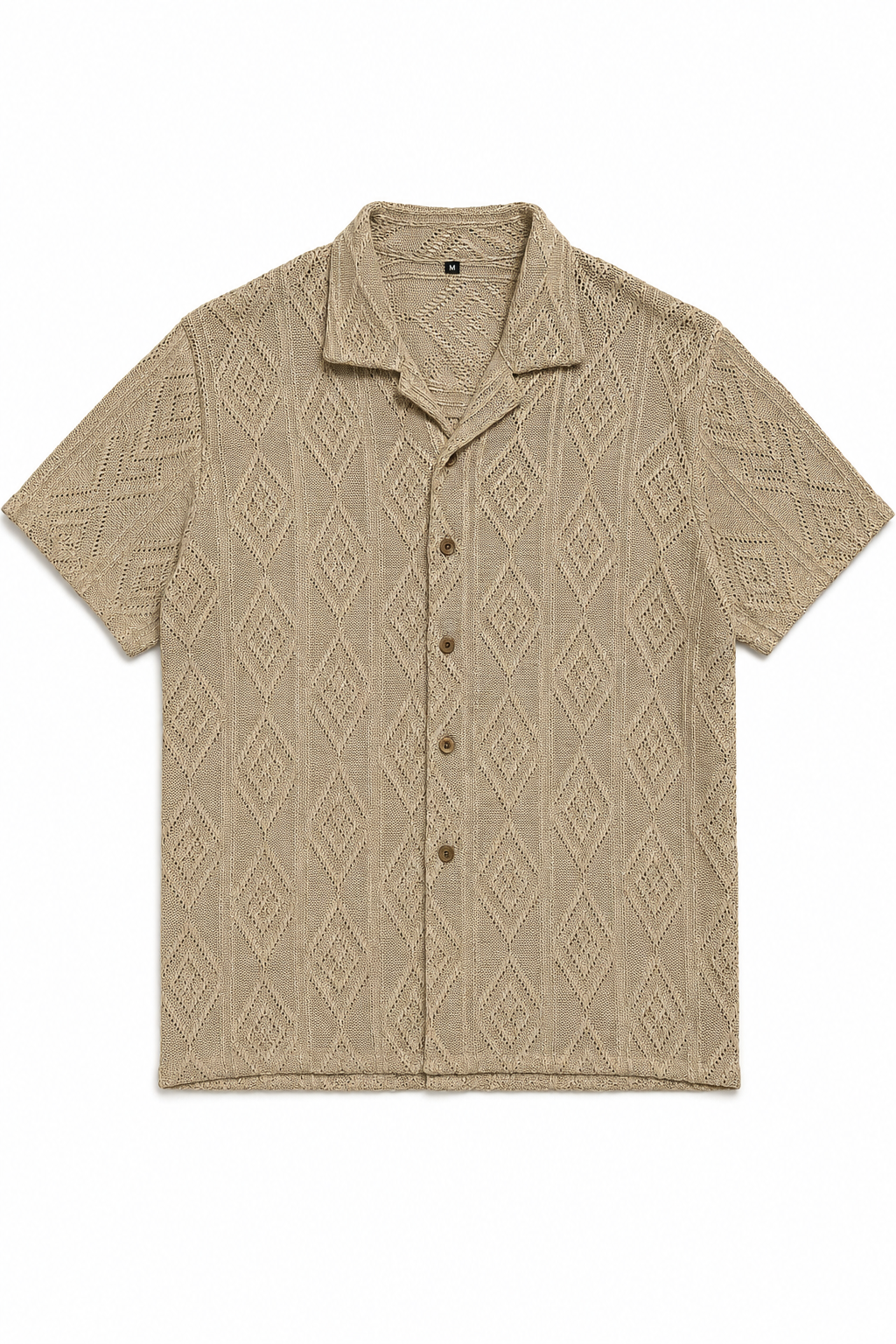 Camisas Para Hombre Manga Corta Tejida Diseño Rombos B65455 Kaki