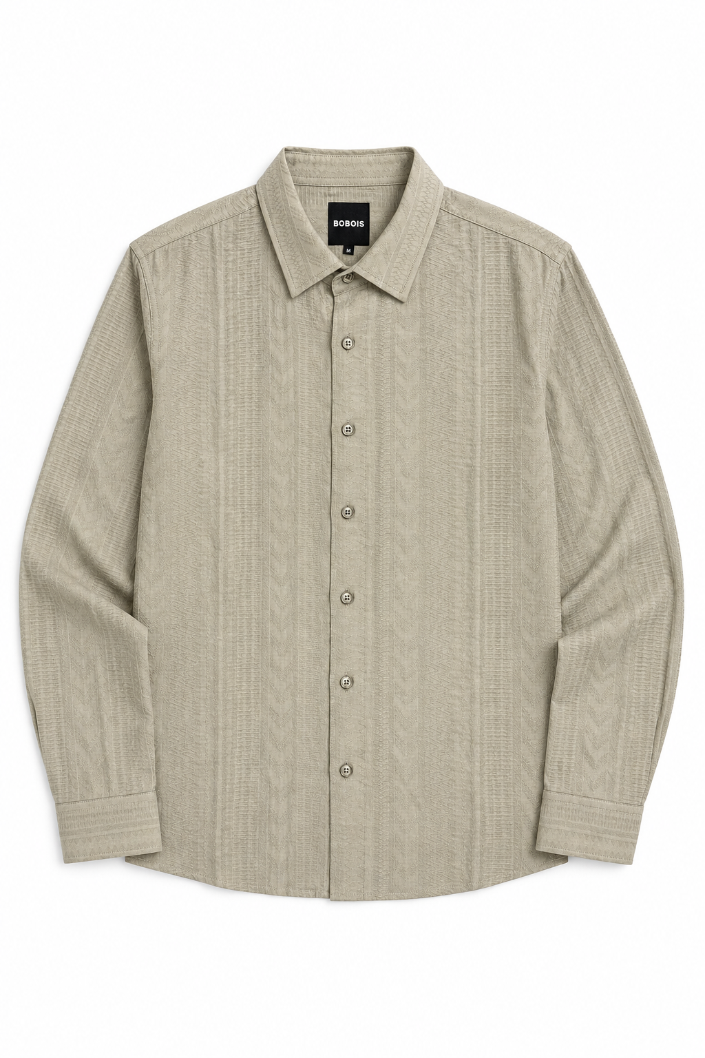 Camisa para Hombre Manga Larga Jacquard Antiarrugas B61406 Kaki