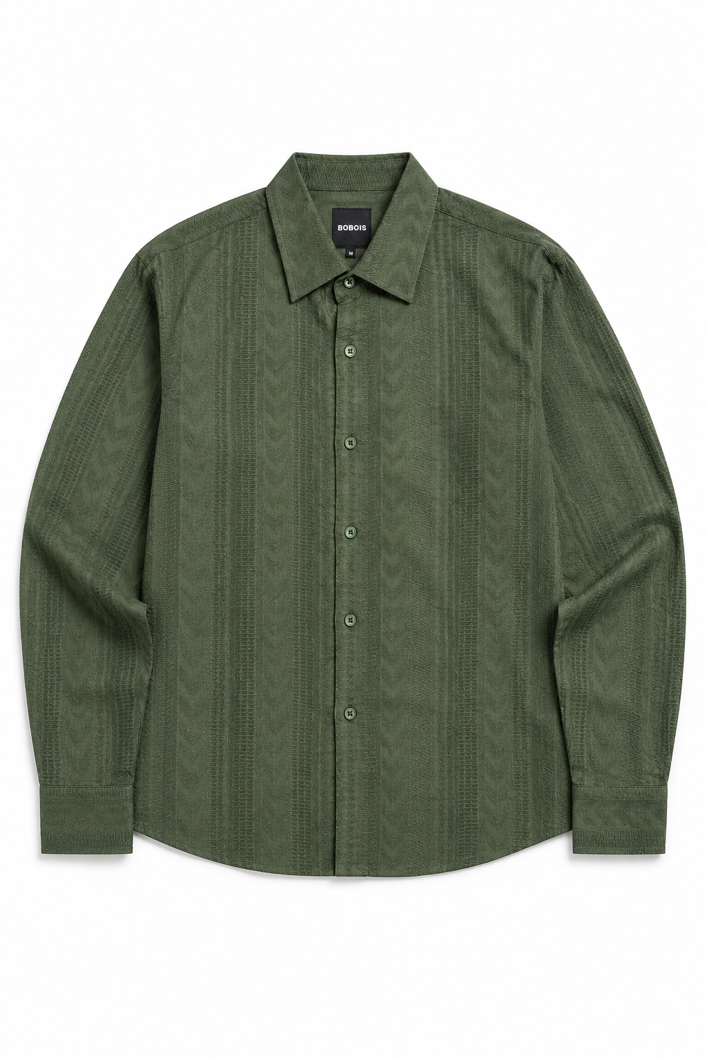 Camisa para Hombre Manga Larga Jacquard Antiarrugas B61406 Olivo