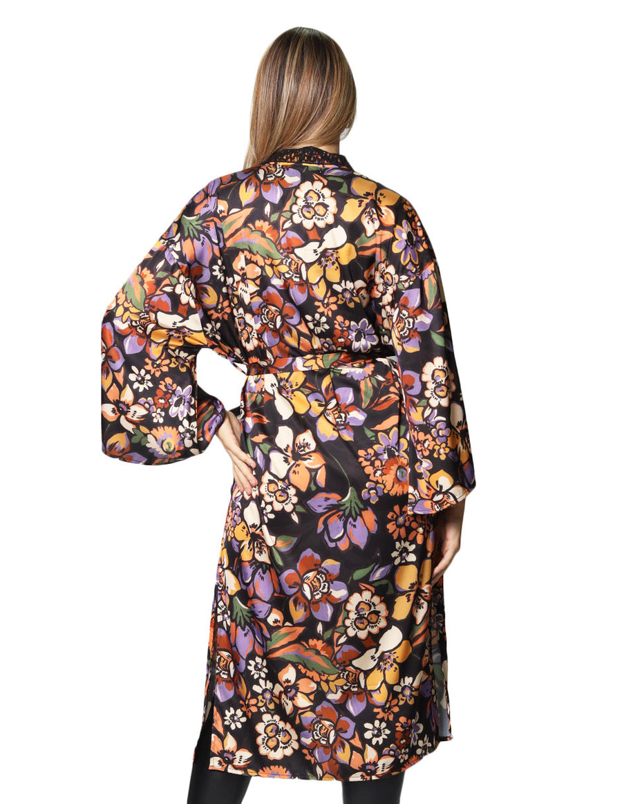 Kimonos Para Mujer Bobois Moda Casuales Midi Largo Con Estampado Floral De Manga Larga Con Cinto T33110 Unico