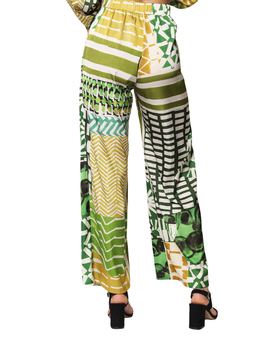 Pantalones Para Mujer Comodo Satinado Estampado W43104 Verde