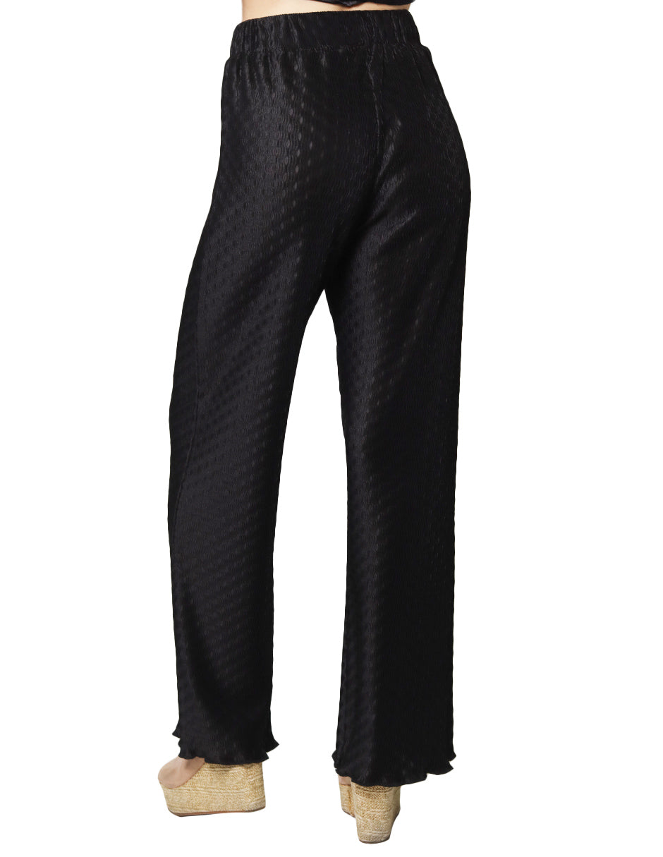 Pantalones Para Mujer Corrugado De Tiro Alto Comodo Wide Leg W41100 Negro