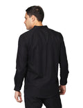 Camisas Para Hombre Bobois Moda Casuales Jackard De Manga Larga Cuello Mao Con Bolsillo Regular Fit B41302 Negro