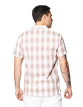 Camisas Para Hombre De Manga Corta Con Estampado De Cuadros Cuello Abierto Con Textura Relaxed Fit B41379 Kaki