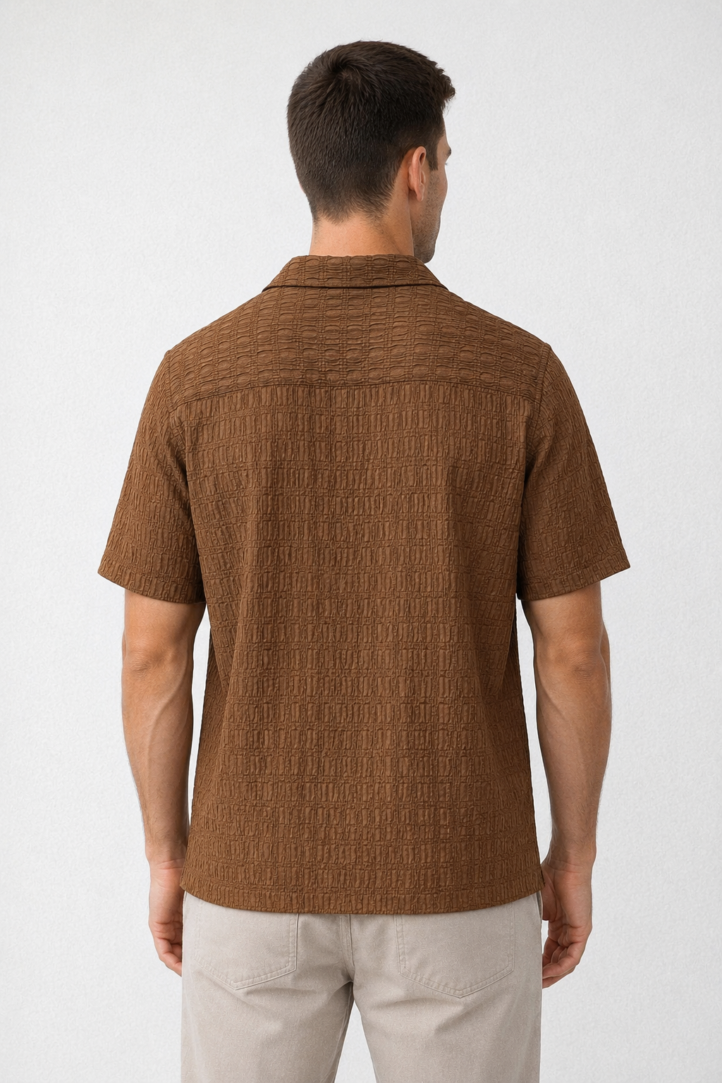 Camisa para Hombre Manga Corta Resort Jacquard Super Stretch Antiarrugas B61457 Tabaco