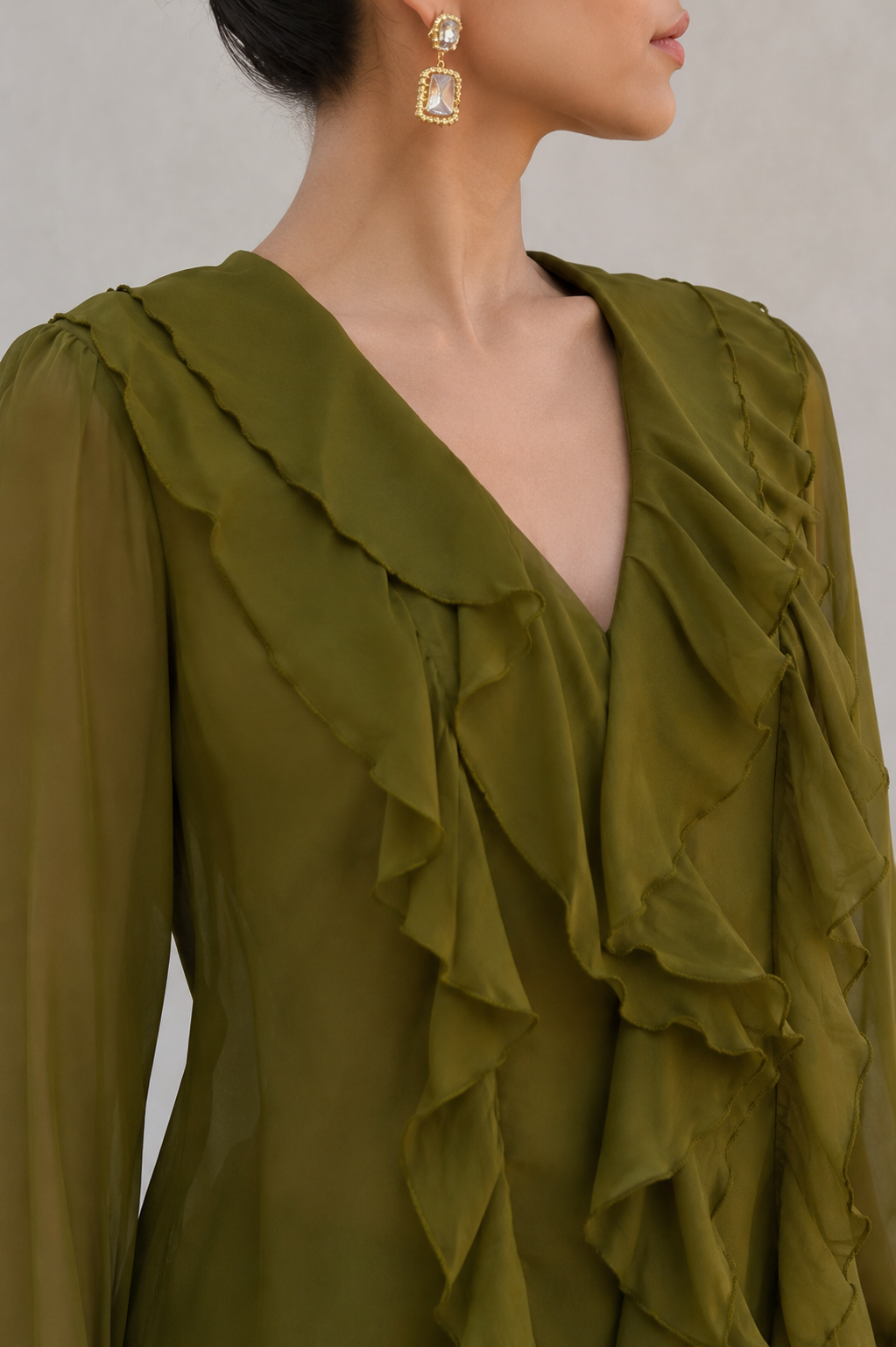 Blusas Para Mujer Chiffon Con Olanes N63101 Verde