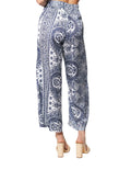 Pantalones Para Mujer Bobois Moda Casuales Satinado Pesquero Con Estampado Pezlis De Tiro Alto W41126 Azul