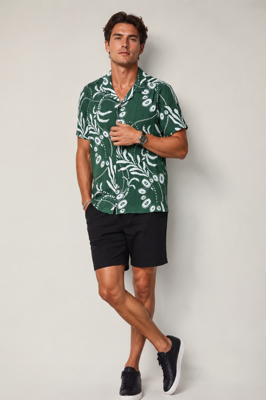Camisas Para Hombre Manga Corta Verano Playa B61553 Olivo