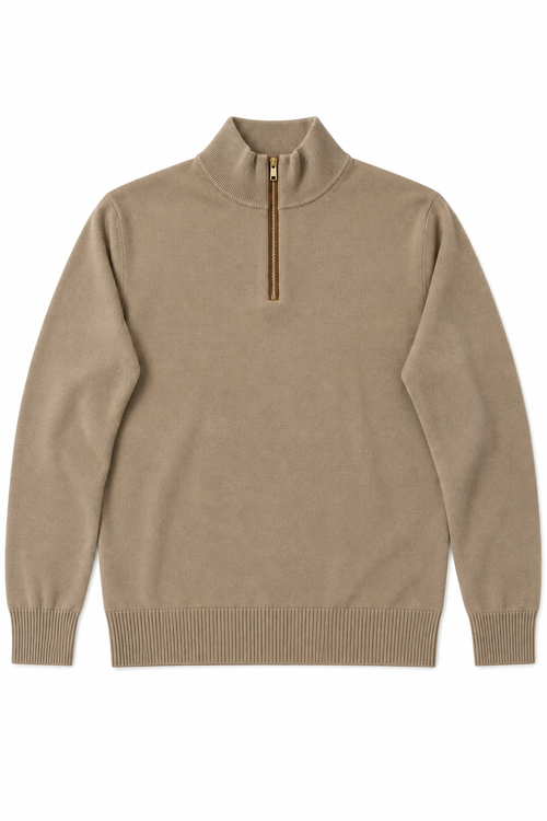 Suéteres Para Hombre Cuello Alto y Cremallera De Punto Fino E65302 Moca