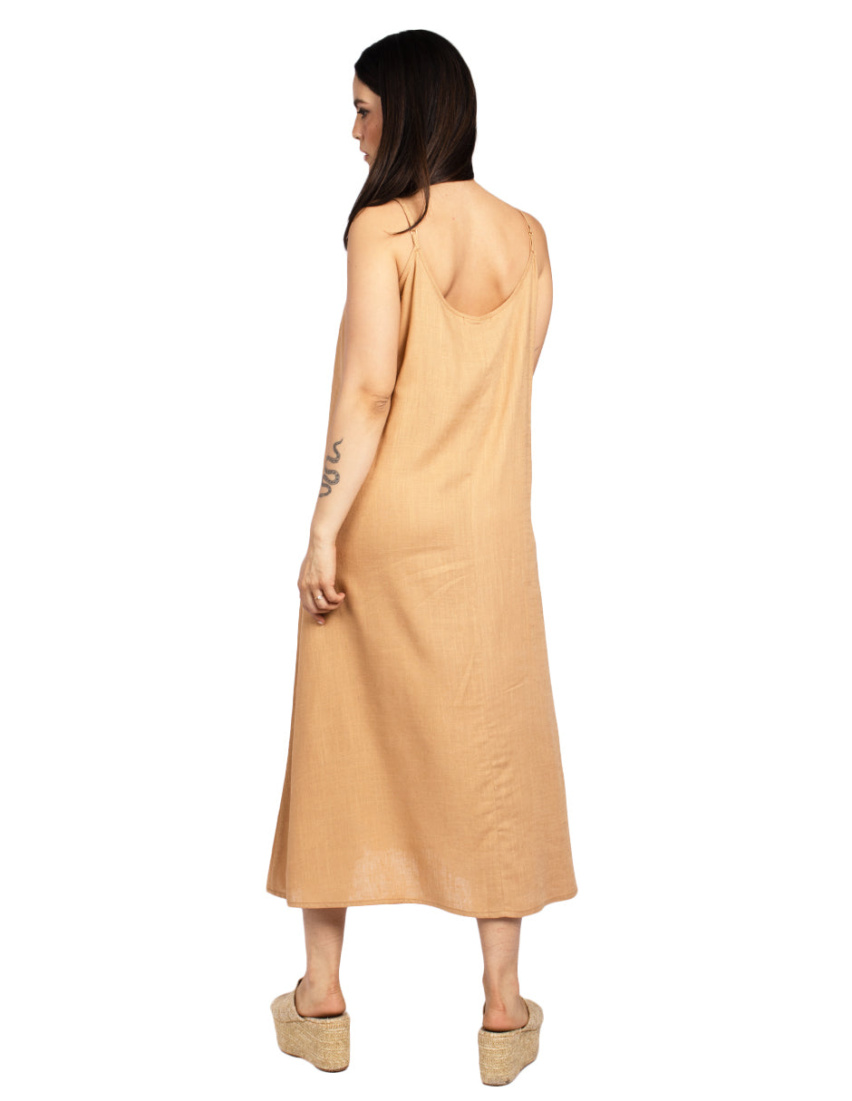 Vestidos Para Mujer Largo Amplio De Tirantes S51120 Camel