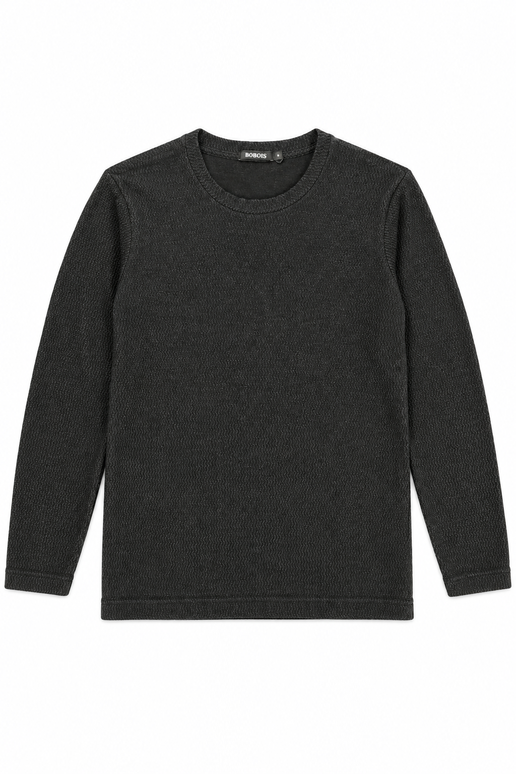 Playeras Para Hombre De Tejido Acanalado Con Manga Larga A65313 Negro