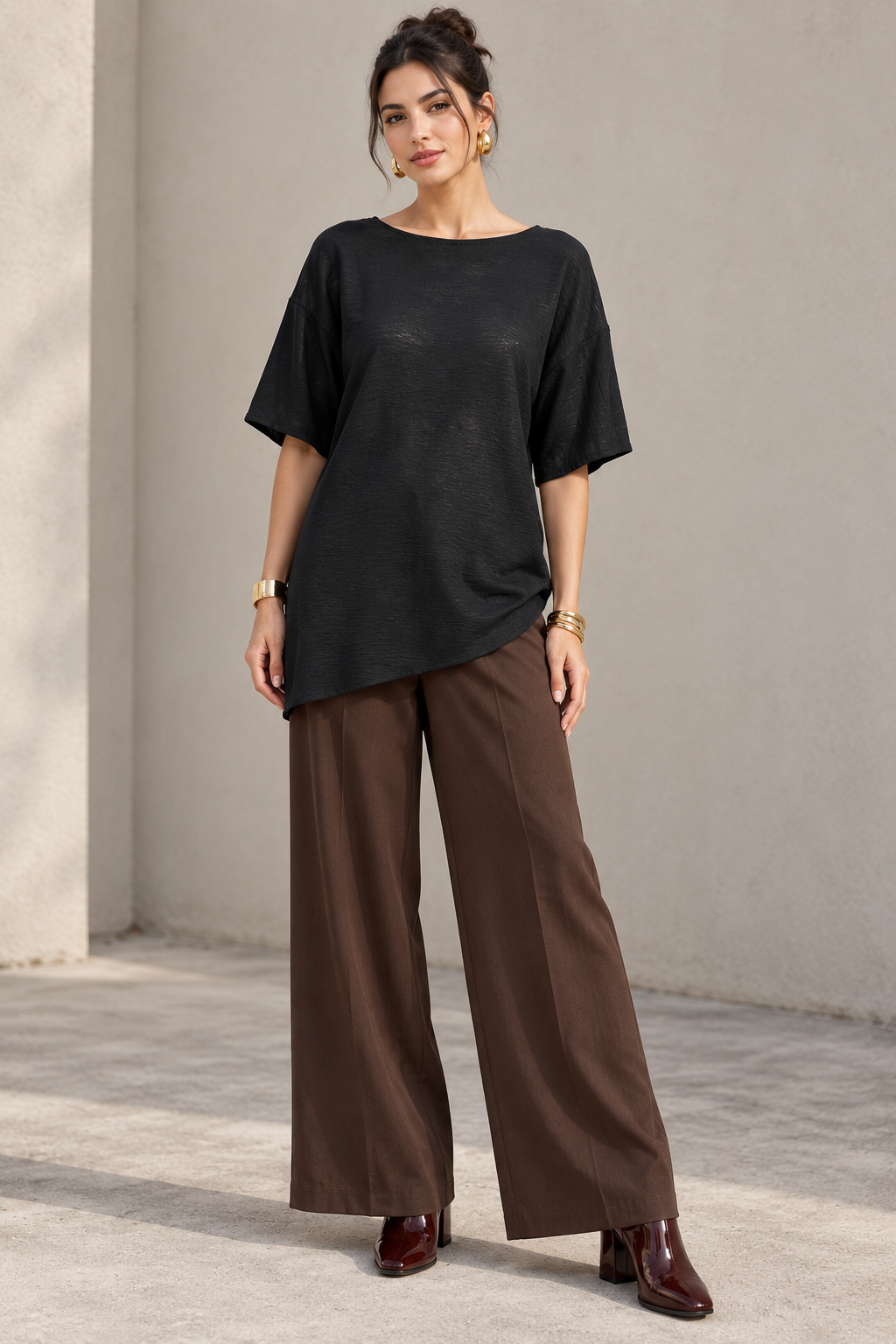 Blusas Para Mujer Asimétrica De Tela Fruncida Oversize N63115 Negro