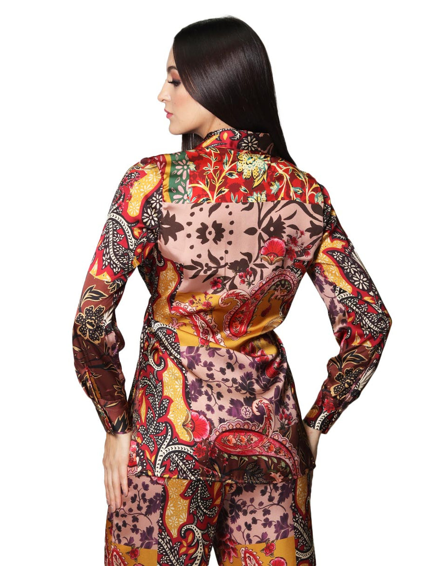 Kimonos Para Mujer Bobois Moda Casuales Saco Largo Cruzado Floreado T33107 Café Rojo