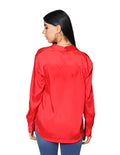 Blusas Para Mujer Bobois Moda Casuales Satinada Camisera Lisa De Manga Larga N41106 Rojo