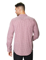 Camisas Para Hombre Manga Larga Micro Cuadros B45202 Vino