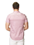 Camisas Para Hombre Bobois Moda Casuales Satinada De Manga Corta Cuello Italiano Con Estampado De Micro Cuadros B41355 Rosa