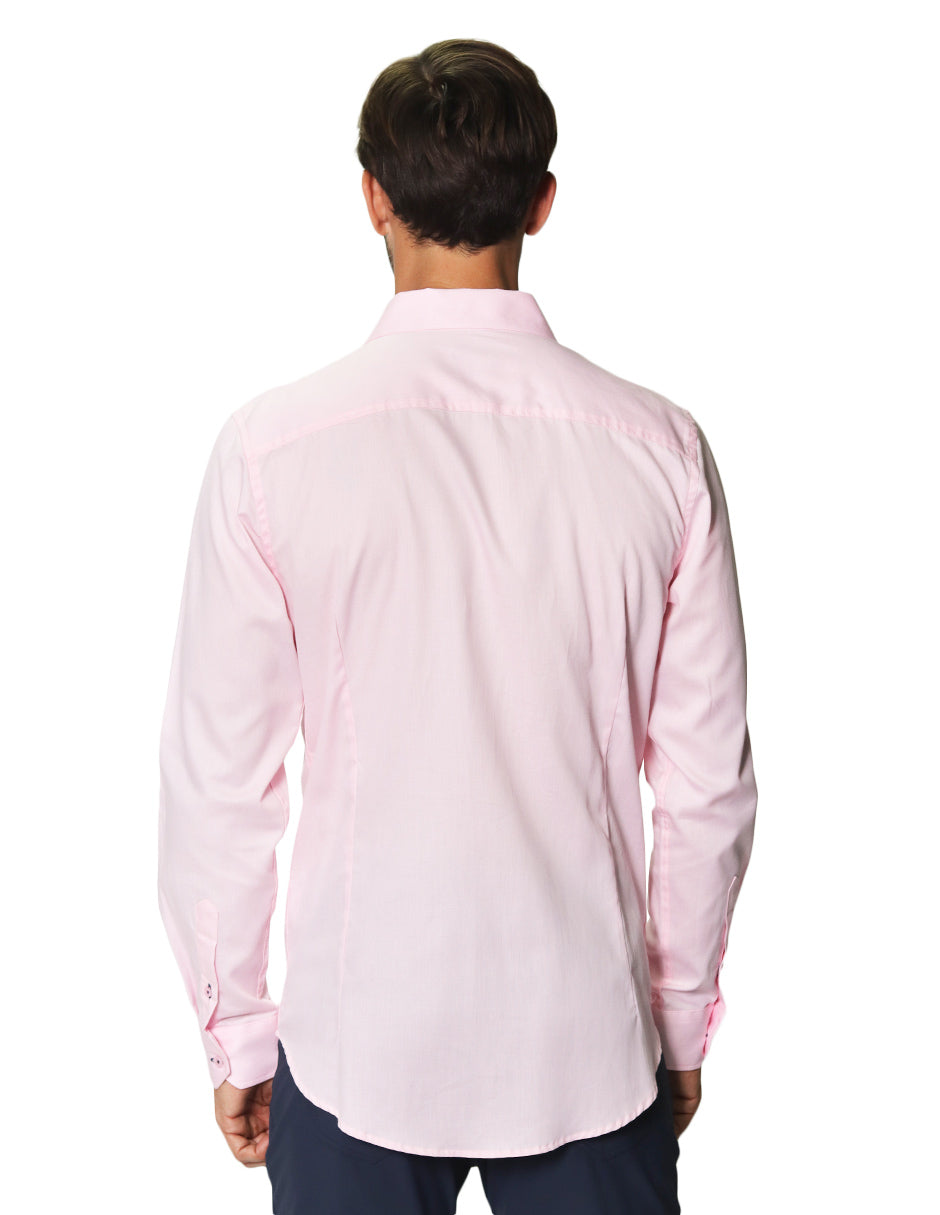 Camisas Para Hombre Manga Larga Lisa B45304 Rosa
