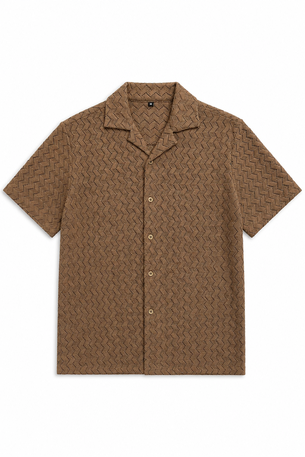 Camisas Para Hombre Manga Corta Crochet Textura Zizag B65456 Café
