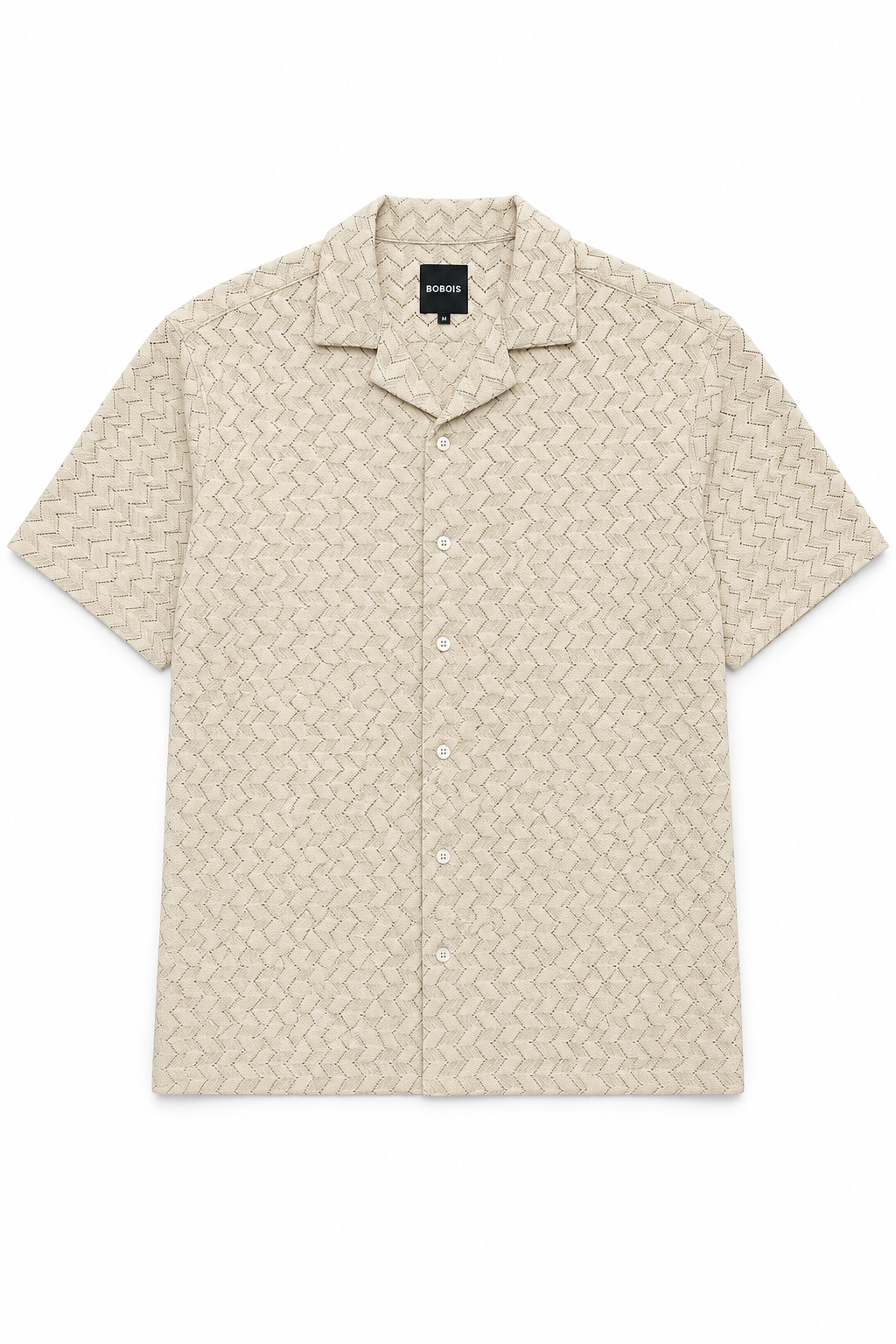 Camisas Para Hombre Manga Corta Crochet Textura Zizag B65456 Beige