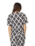 Blusas Para Mujer Bobois Moda Casuales Corrugada De Manga Corta Cuello Abierto Con Estampado Geometrico N41113 Unico