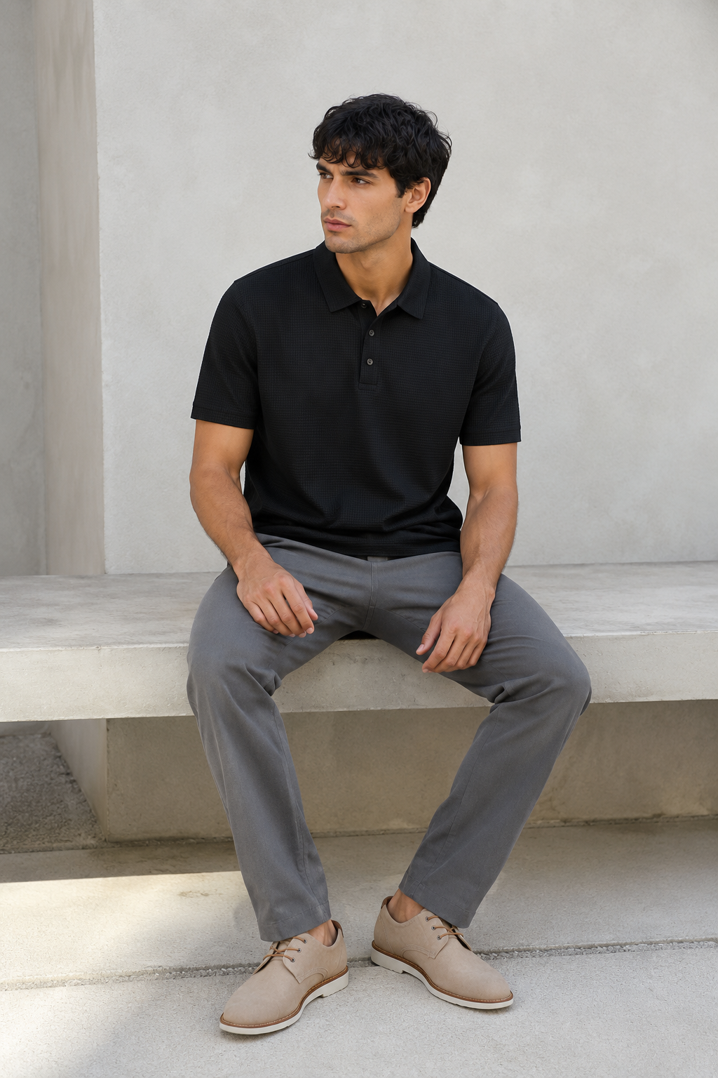 Playeras Polo Para Hombre Premium Con Textura A55405 Negro