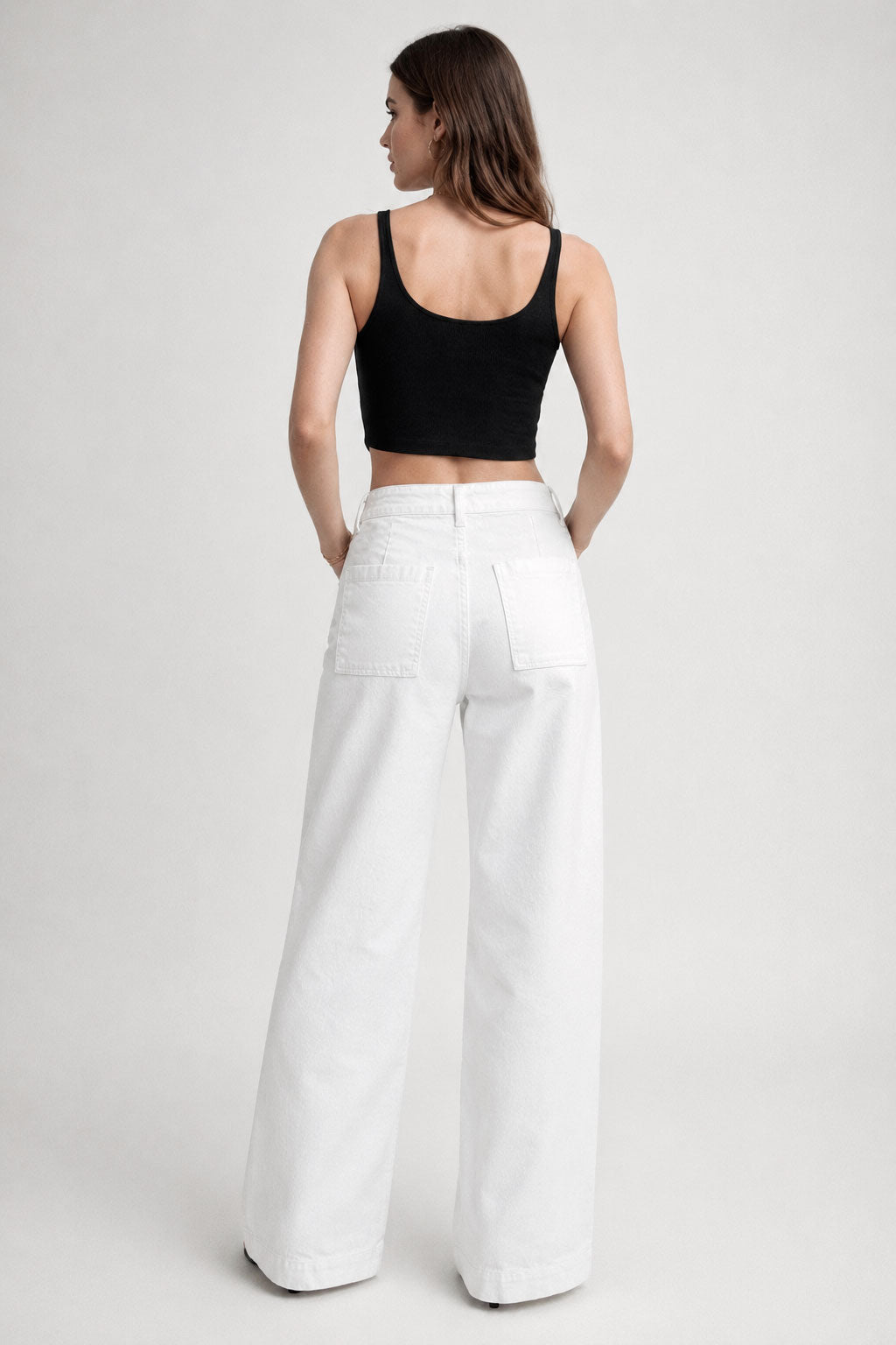 Jeans Para Mujer Wide Leg Amplio Con Pespunte V61103 Blanco